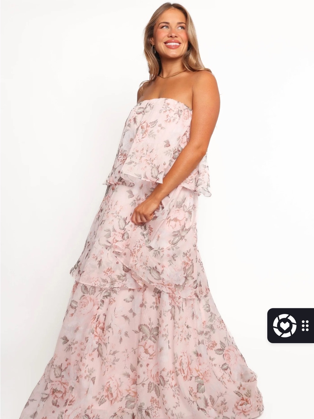 Petal & Pup Strapless Tiered Floral Maxi Dress in Blush Pink and Cream - Picture 2 of 6